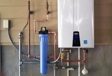 Water heater installation on a wall.